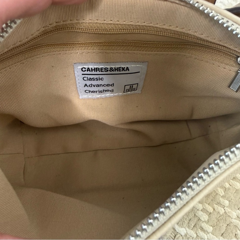 Faux Leather Mini Crossbody Cream with Brown Leather Strap - Picture 6 of 8